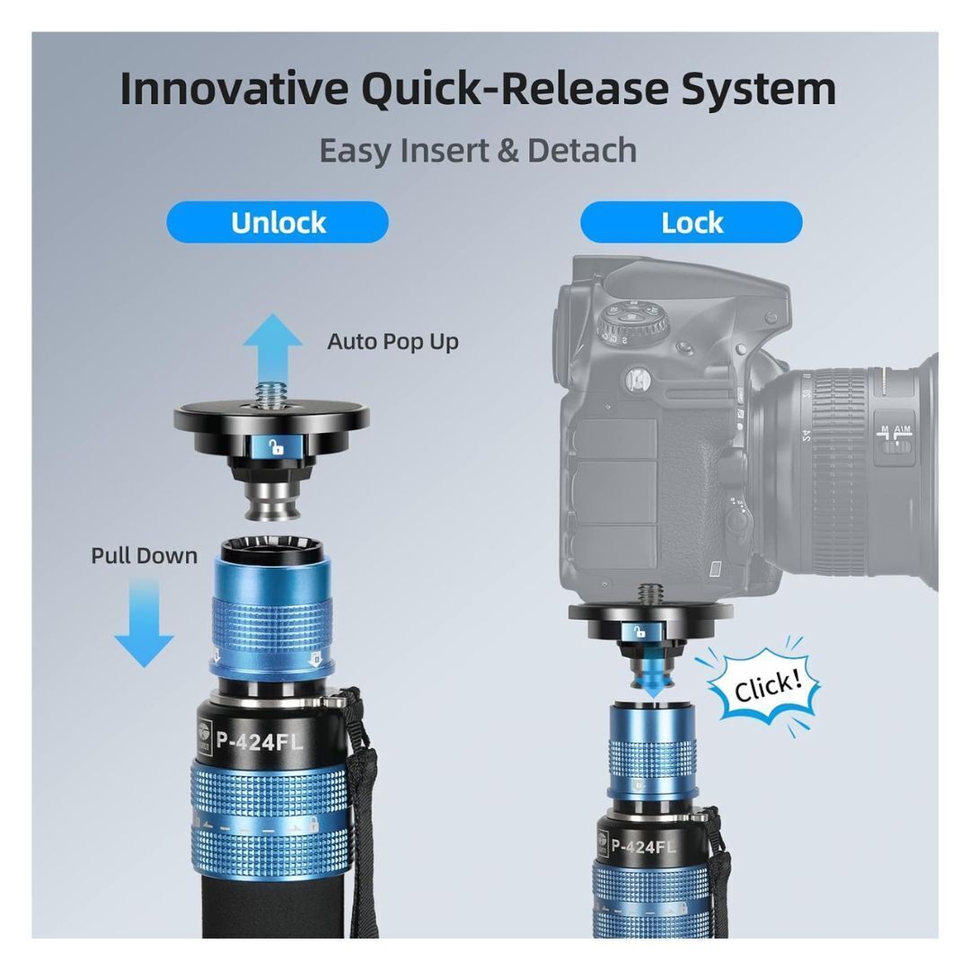 Sirui P-424FL Professional 4 Sections Monopod with Modular Design and 10-Layer Carbon Fiber Legs