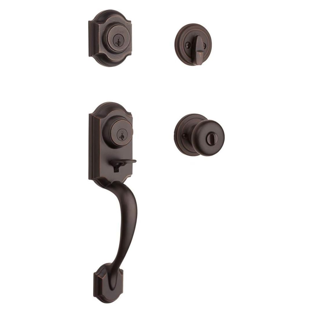 Kwikset Montara Handleset with Juno Knob and Deadbolt Keyed One Side Design (Venetian Bronze)