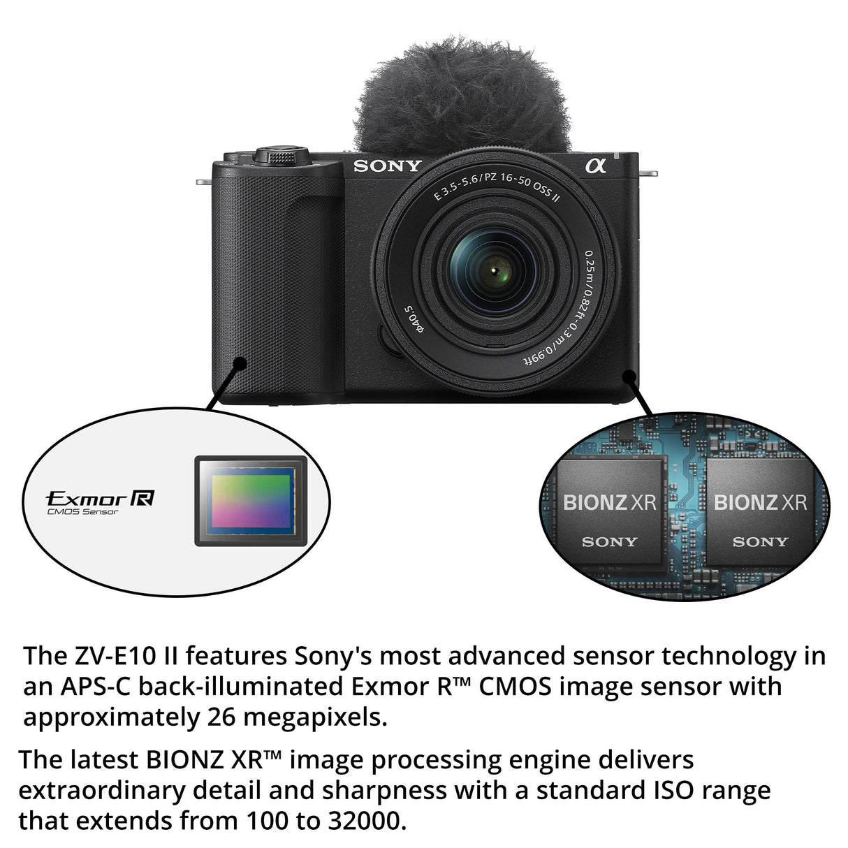 Sony Alpha ZV-E10 II Content Creators’ Camera with APS-C Mirrorless Lens and Lens Kit (Black)