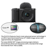 Sony Alpha ZV-E10 II Content Creators’ Camera with APS-C Mirrorless Lens and Lens Kit (Black)
