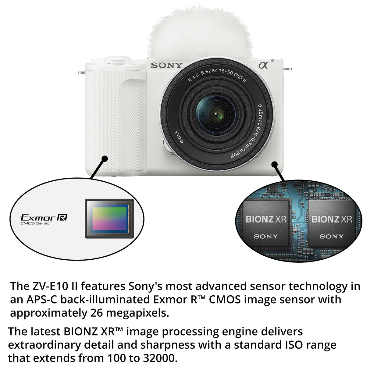 Sony Alpha ZV-E10 II Content Creators’ Camera with APS-C Mirrorless Lens and Lens Kit (White)