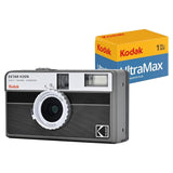 Kodak Ektar H35N 35mm Half Frame Film Camera Bundle with Ultramax 400 24 Exp Film (Striped Black)