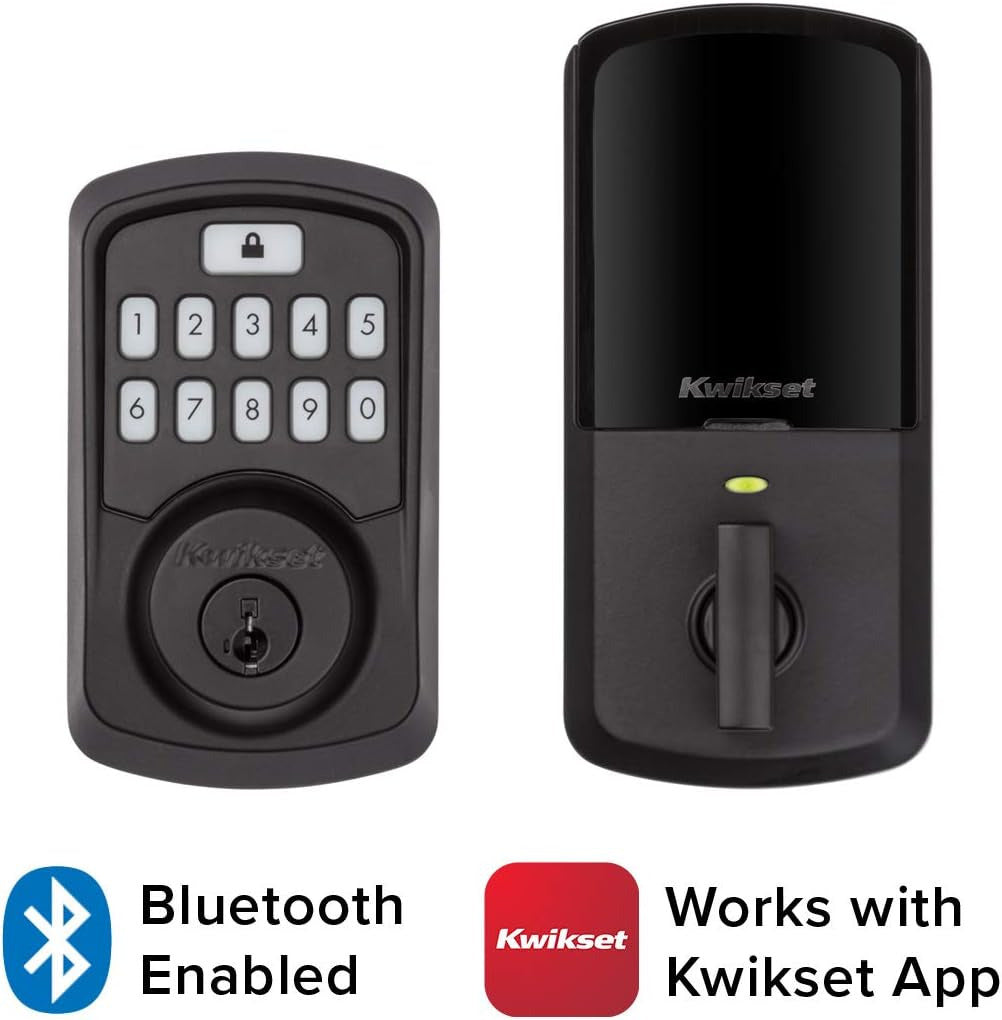 Kwikset Aura Bluetooth Enabled Smart Lock Deadbolt with SmartKey Security (Matte Black)
