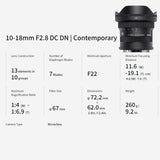 SIGMA 10-18mm F2.8 DC DN Contemporary Ultra-Wide-Angle Zoom Lens for Fujifilm X Mount