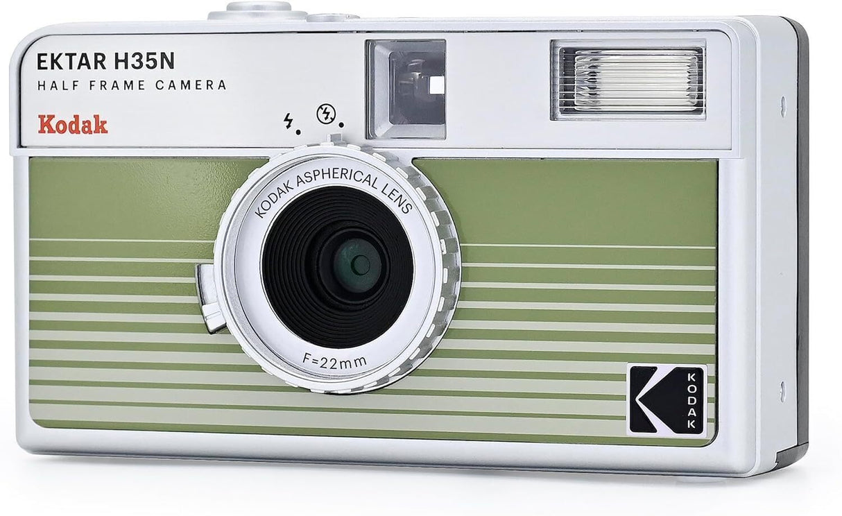 Kodak Ektar H35N 35mm Half Frame Film Camera Bundle with Ultramax 400 24 Exp Film (Striped Green)