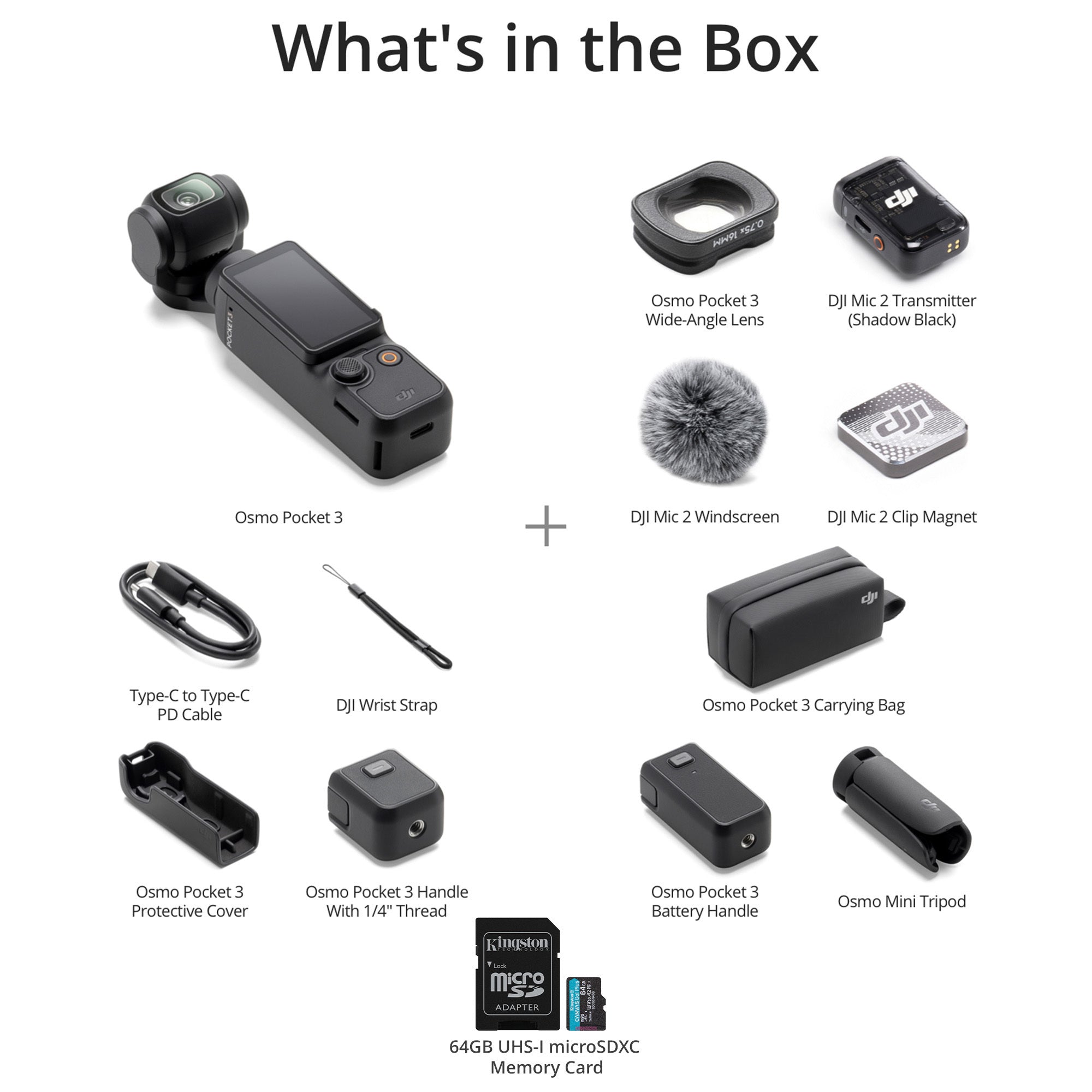 DJI Osmo Pocket 3 Creator Combo SDカード付き DJI Osmo Pocket 3 Gimbal Camera Creator Combo, w/Case, 64GB