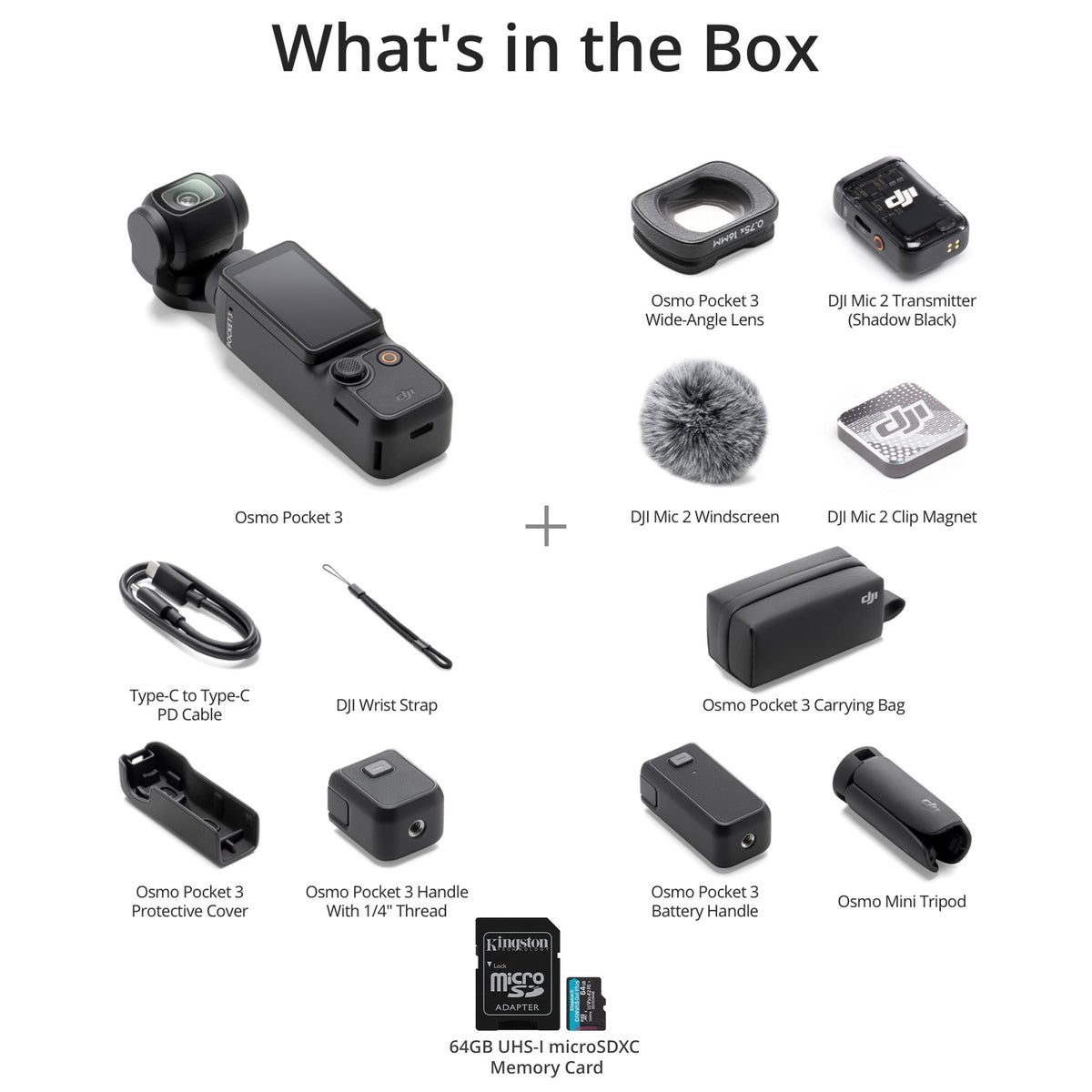 DJI Osmo Pocket 3 Creator Combo with 64GB MicroSDXC Memory Card Bundle