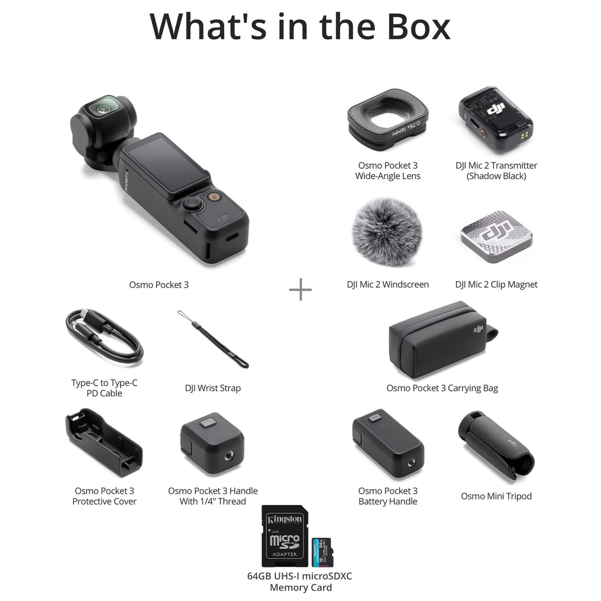 DJI Osmo Pocket 3 Creator Combo with 64GB MicroSDXC Memory Card Bundle