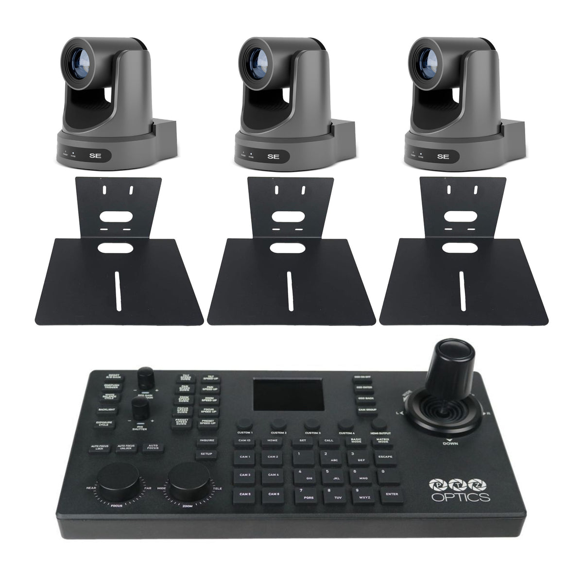 PTZOptics Move SE 30x 1080p Full HD Advanced PTZ Auto-Tracking Zoom Camera (Gray, 3-Pack) Bundle
