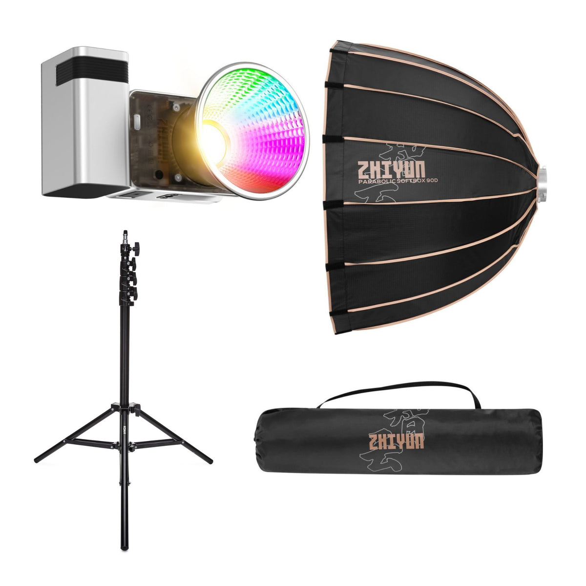 Zhiyun Molus X60RGB RGB LED Monolight (Combo Kit) with Zhiyun 3-Feet 90D Parabolic Softbox Bundle