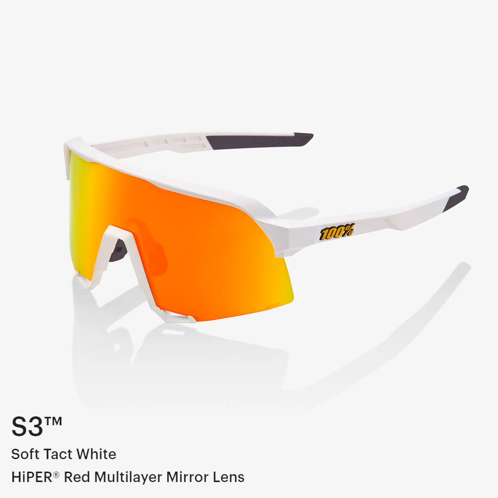 100% S3 Sunglasses Soft Tact White HiPER Red Lens (Open Box)