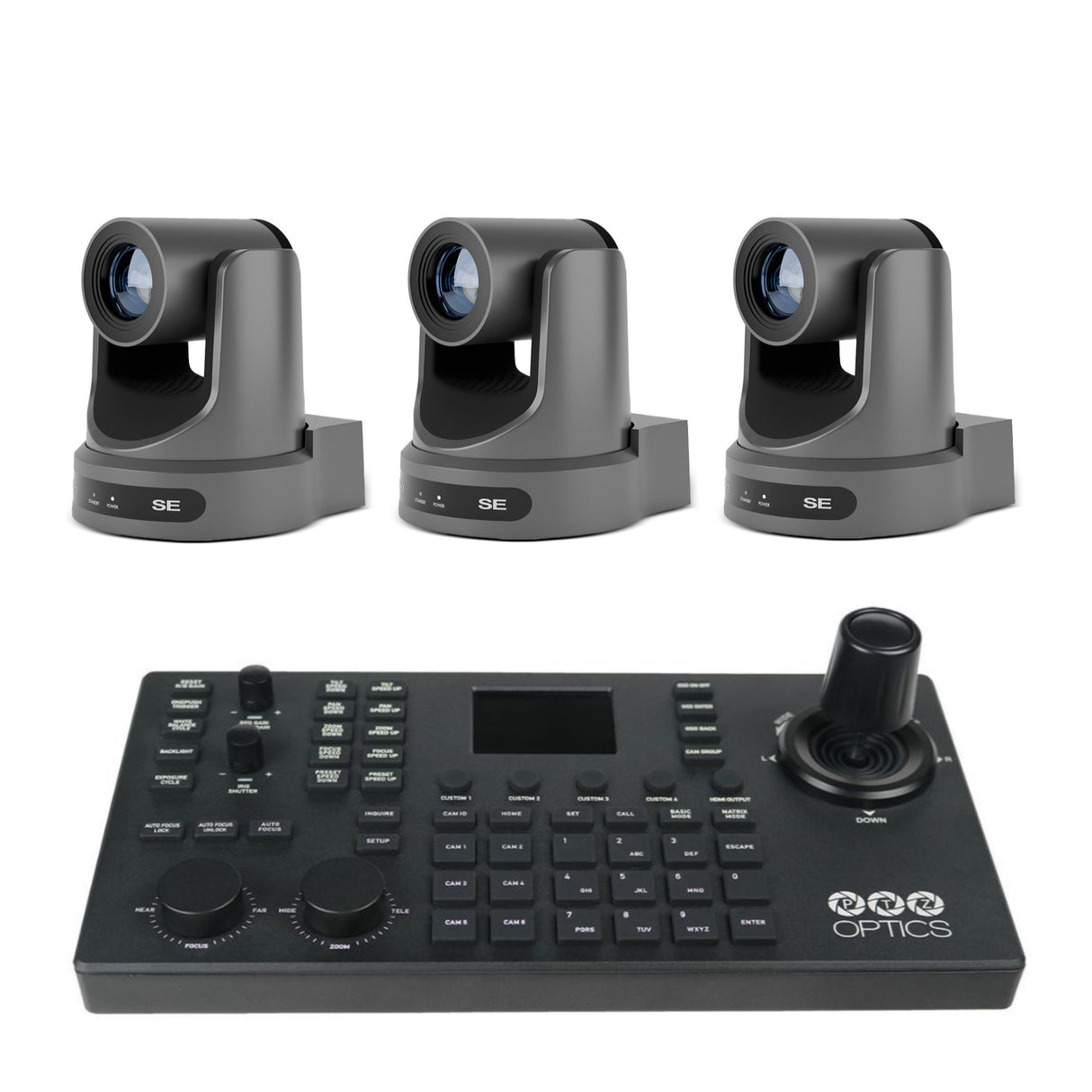 PTZOptics Move SE 30x 1080p Full HD Advanced PTZ Auto-Tracking Zoom Camera (Gray, 3-Pack) Bundle