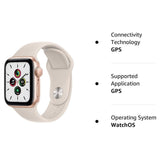 Apple Watch SE | GPS | 40mm | Gold Aluminum Case| Starlight Sport Band | Renewed Premium