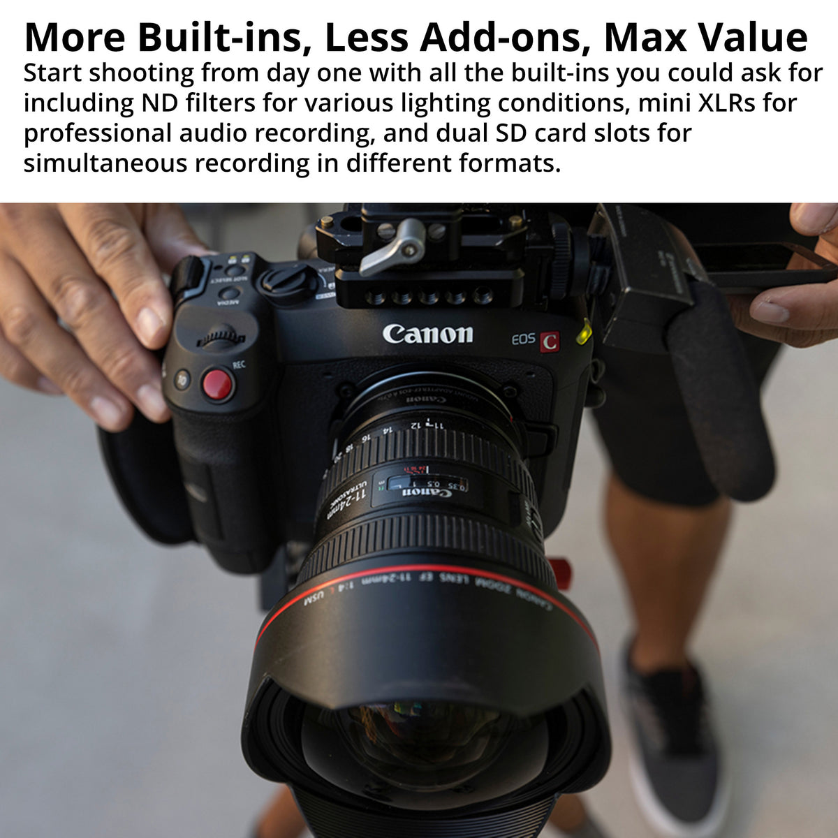 Canon EOS C70 Cinema with CN-R 35mm T1.5 L F Cinema Prime Lens & EF-EOS R 0.71x Mount Adapter Bundle