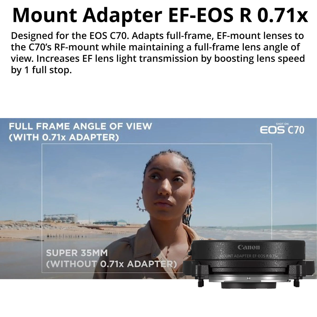 Canon EOS C70 Cinema with CN-R 35mm T1.5 L F Cinema Prime Lens & EF-EOS R 0.71x Mount Adapter Bundle