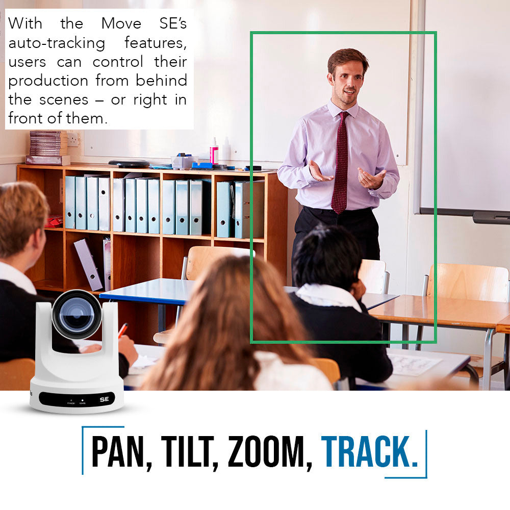 PTZOptics Move SE 30x 1080p Full HD Advanced PTZ Auto-Tracking Pan Tilt Zoom Camera (White) Bundle