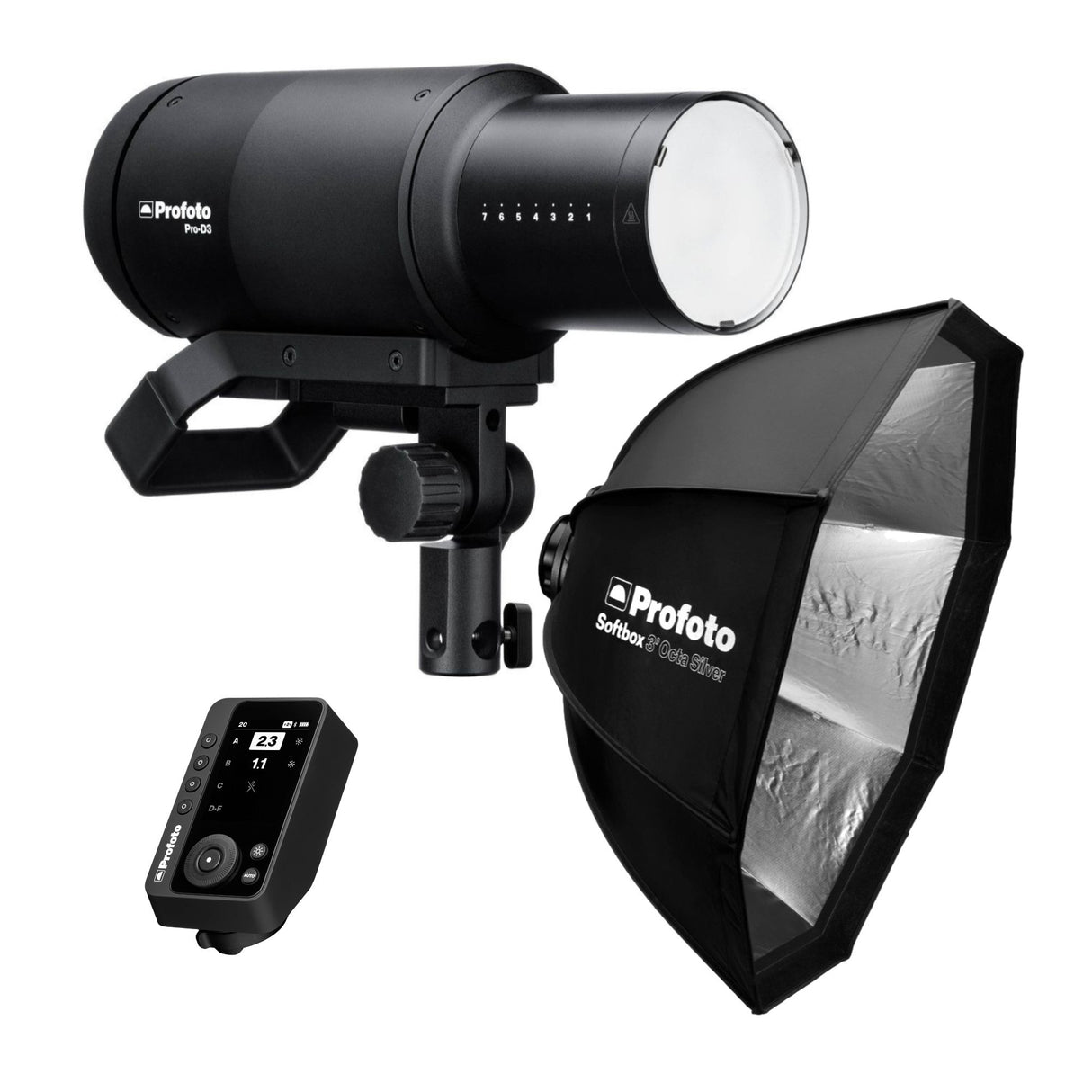 Profoto Pro-D3 1250W Industrial-Grade Monolight with Profoto Softbox 3-Feet Octa (Silver) Bundle