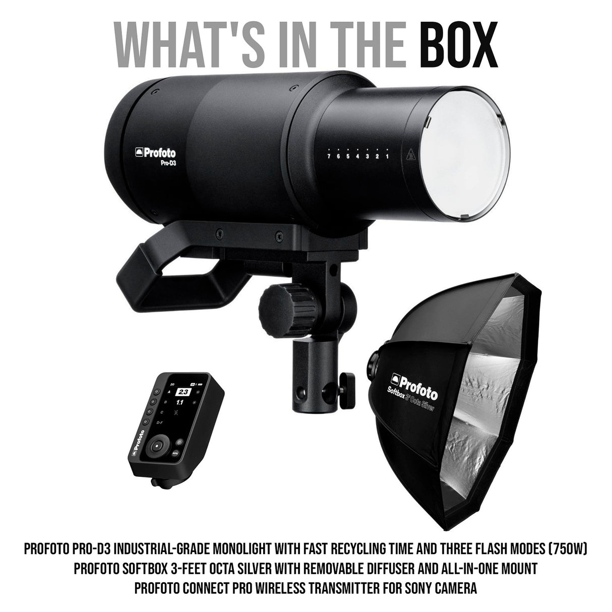 Profoto Pro-D3 750W Industrial-Grade Monolight with Profoto Softbox 3-Feet Octa (Silver) Bundle