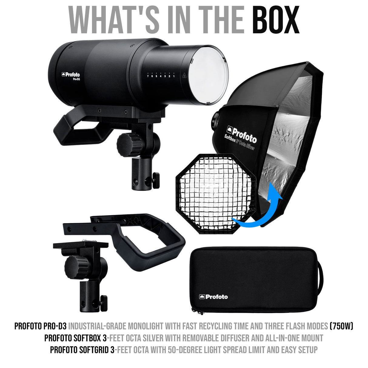 Profoto Pro-D3 750W Industrial-Grade Monolight with Profoto Softbox 3-Feet Octa (Silver) Bundle