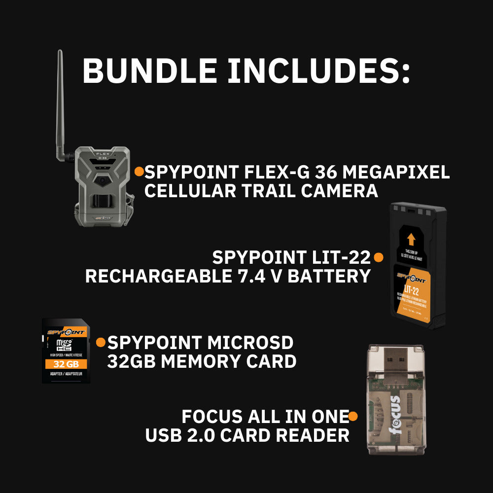 Spypoint FLEX-G36 Trail Camera with Spypoint Lit-22 Rechargeable Lithium Battery Pack Bundle
