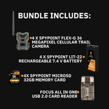 Spypoint FLEX-G36 Trail Camera (4-Pack) with Spypoint Lit-22 Lithium Battery Pack (4-Pack) Bundle