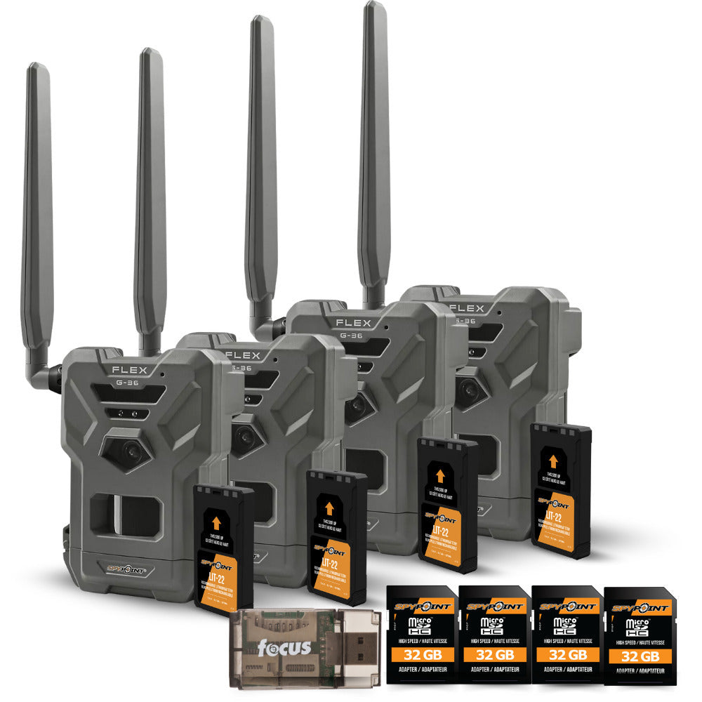 Spypoint FLEX-G36 Trail Camera (4-Pack) with Spypoint Lit-22 Lithium Battery Pack (4-Pack) Bundle