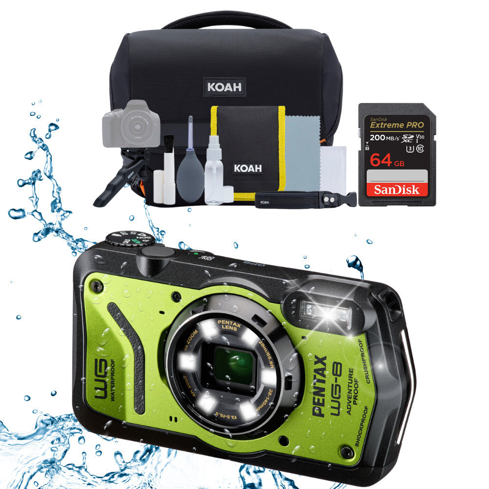 Pentax WG-8 All-Weather Camera with Heavy-Duty Construction and 5x Optical Zoom Lens (Green) Bundle