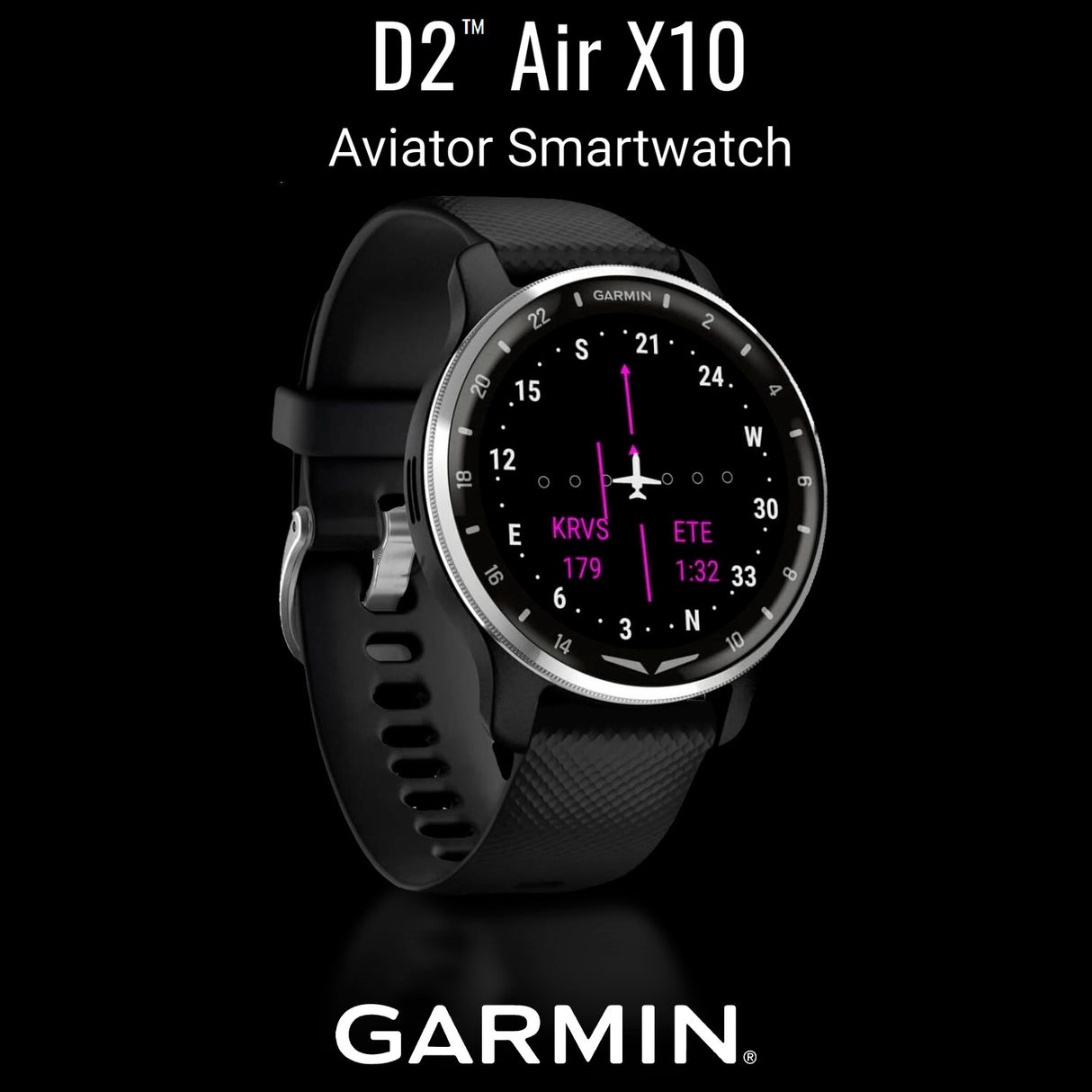 Garmin D2 Air X10 Touchscreen Aviator Smartwatch with Fitness Features (Black-Silver) Bundle