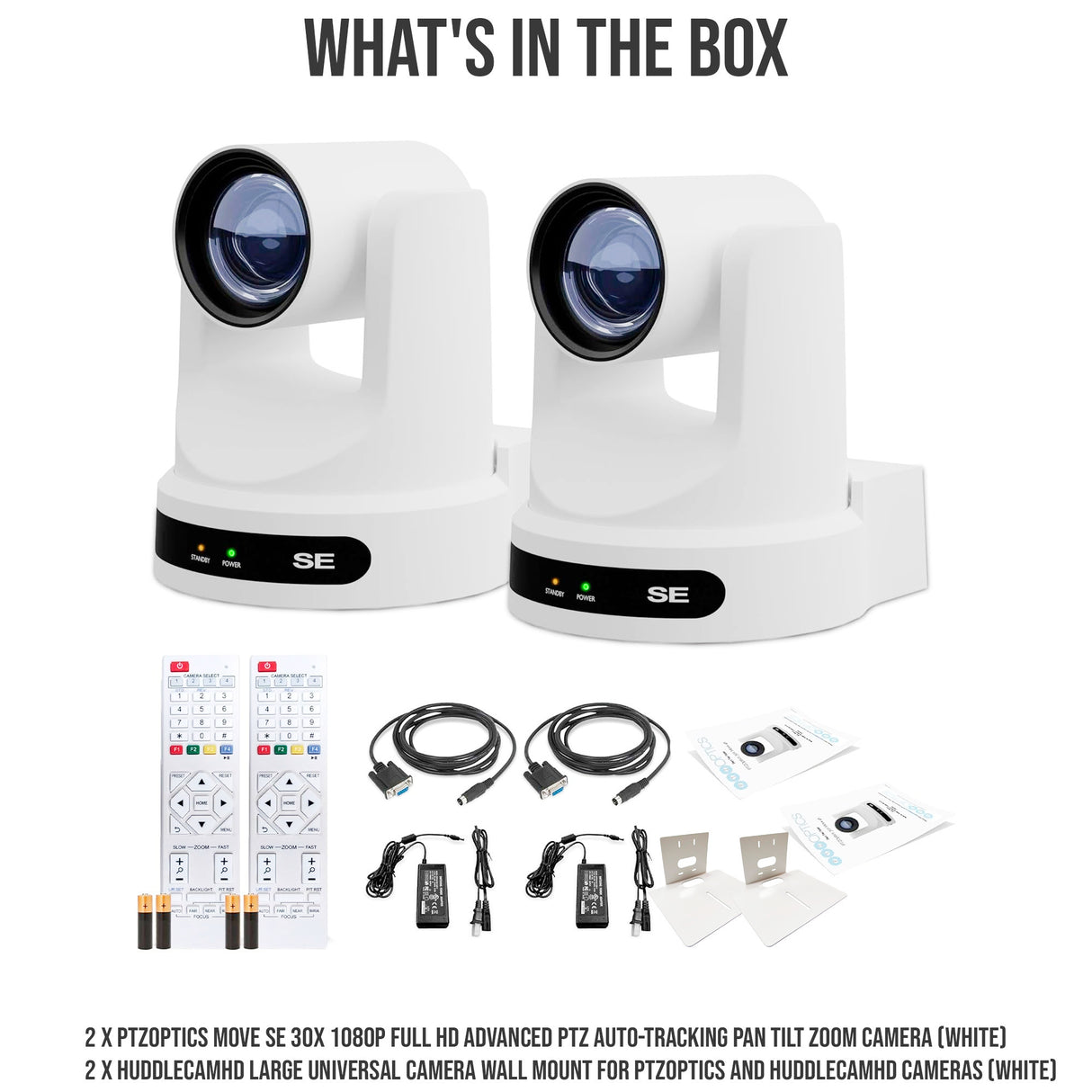 PTZOptics Move SE 30x 1080p PTZ Auto-Tracking Pan Tilt Zoom Camera (White, 2-Pack) Bundle