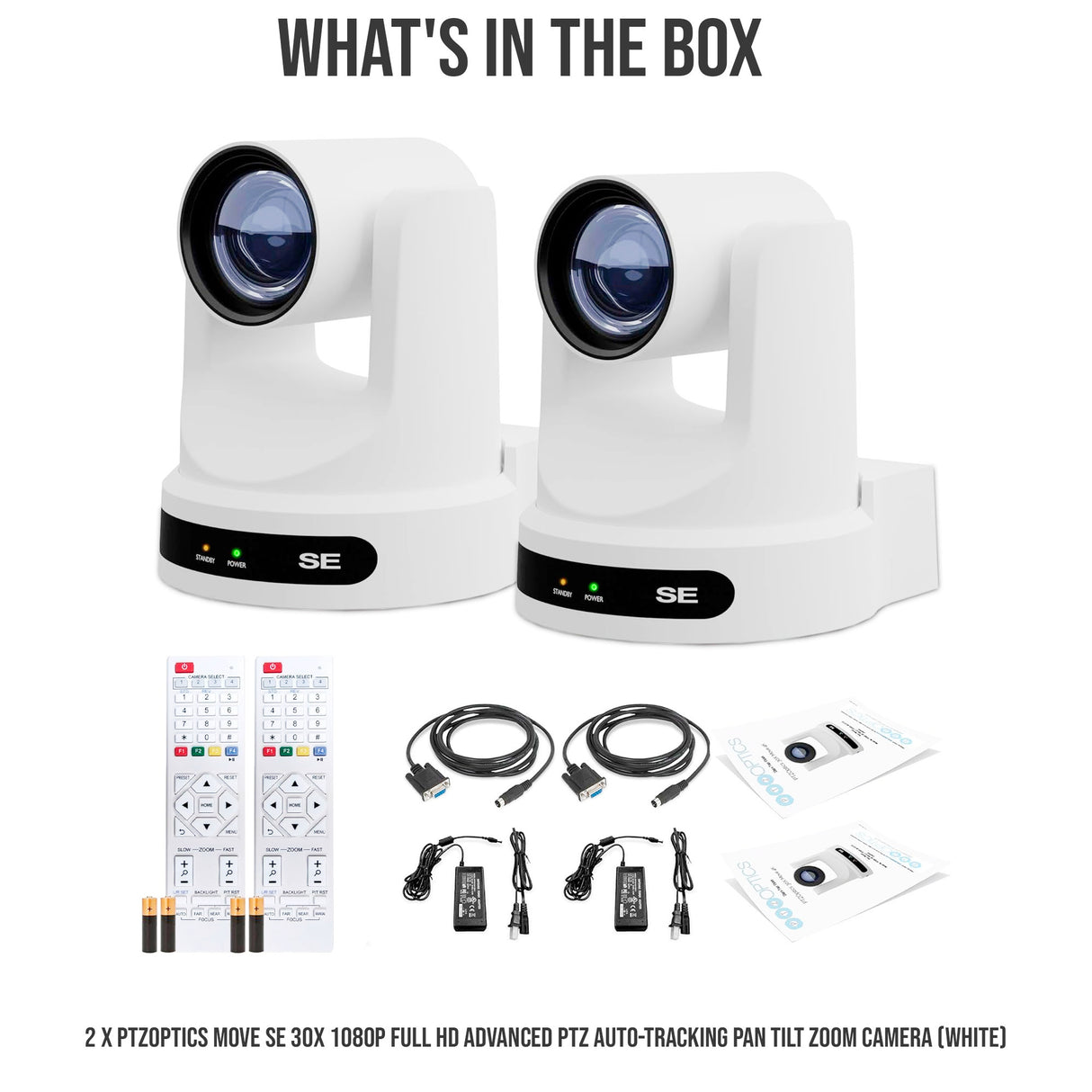 PTZOptics Move SE 30x 1080p PTZ Auto-Tracking Pan Tilt Zoom Camera Bundle (White, 2-Pack)