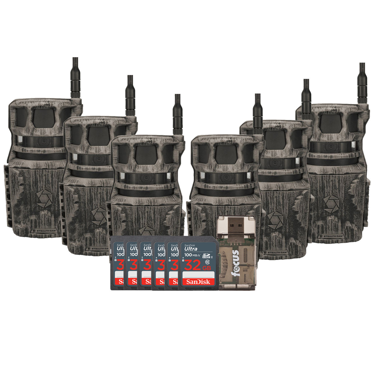 Stealth Cam Revolver Pro 360 Degree Cellular Trail Camera 6-Pack with Six 32GB Cards and Card Reader
