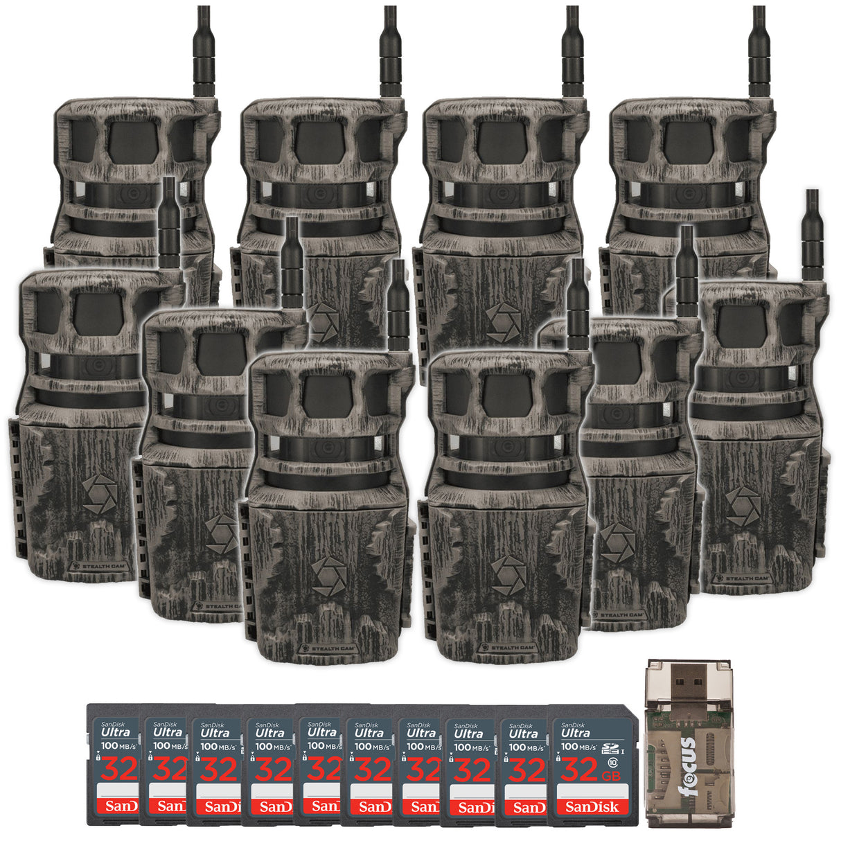 Stealth Cam Revolver Pro 360 Degree Cellular Trail Camera 10-Pack with Ten 32GB Cards and Reader