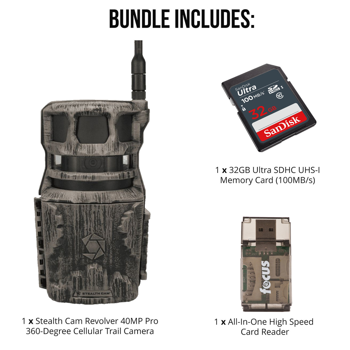 Stealth Cam Revolver 40MP Pro 360 Degree Cellular Trail Camera with 32GB Memory Card and Card Reader