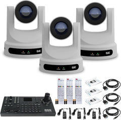 PTZOptics Move SE 30x 1080p Full HD Advanced PTZ Auto-Tracking Zoom Camera (White, 3-Pack) Bundle