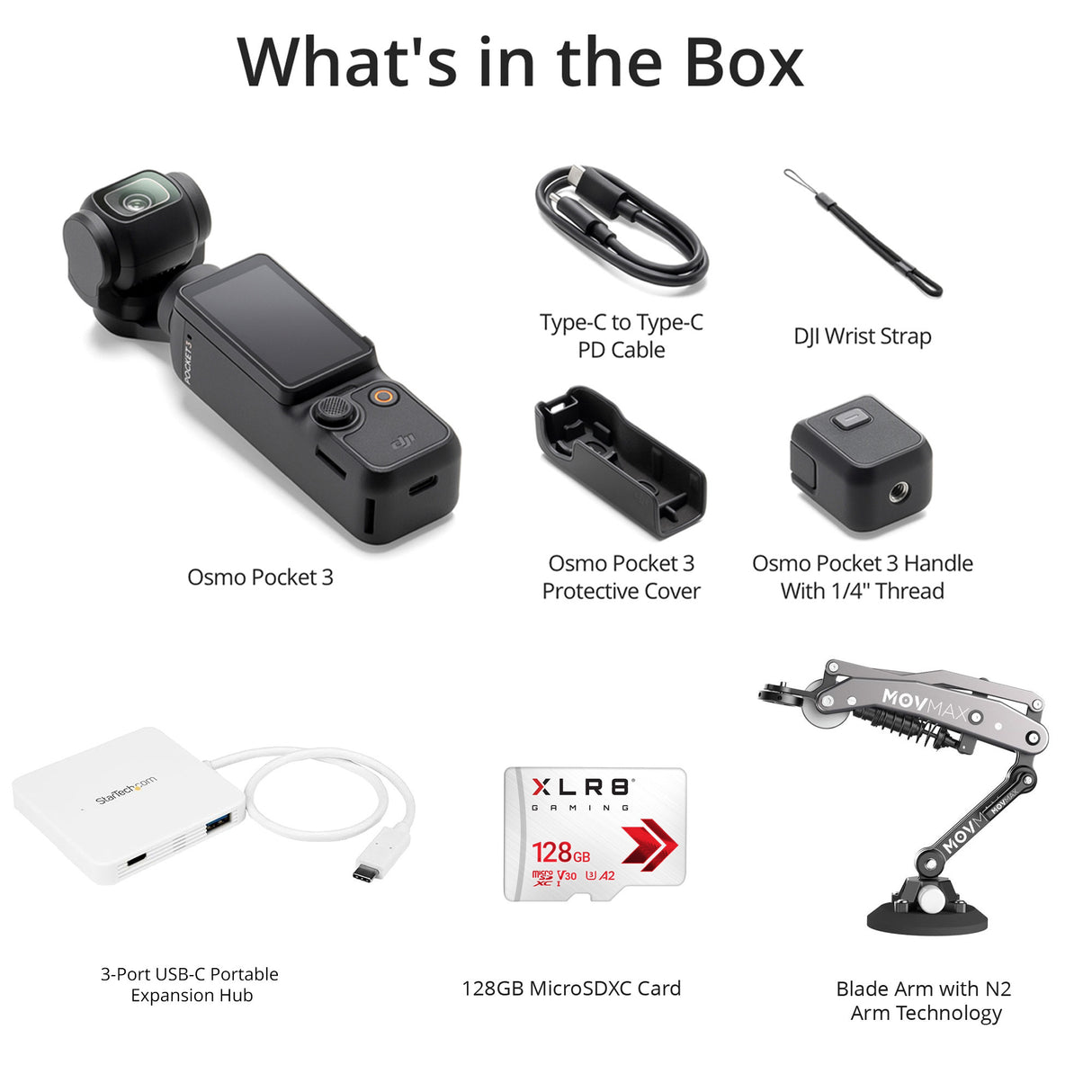 DJI Osmo Pocket 3 with Blade Arm for DJI Pocket 3, Insta 360, and GoPro HERO 12 Cameras Bundle