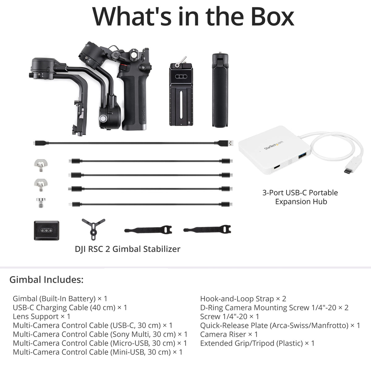 DJI Ronin-SC Handheld Gimbal Stabilizer with 3-Port USB-C Hub with Power Delivery bundle