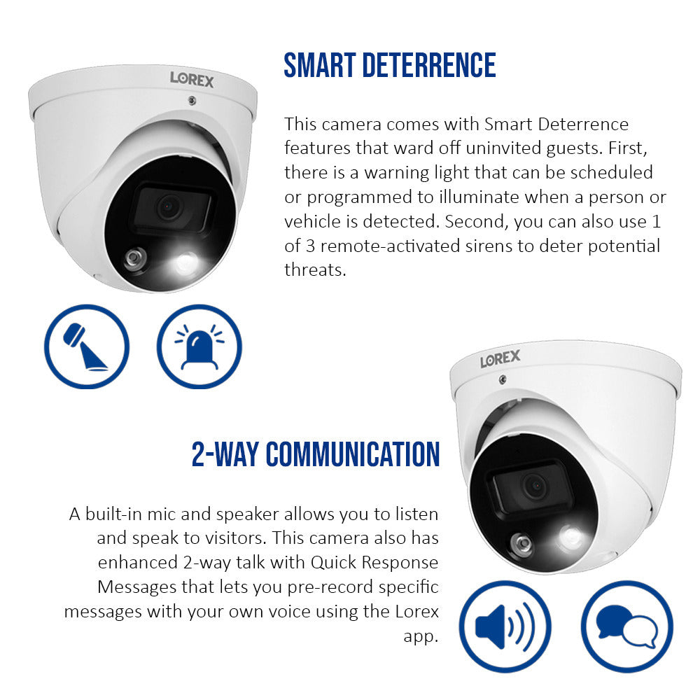 Lorex 4K Ultra HD Smart Deterrence IP 8MP Remote Access Dome Camera with Smart Motion Detection Plus