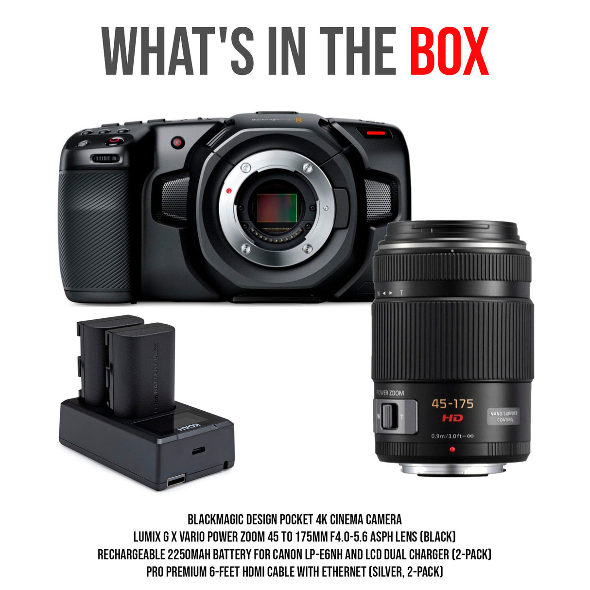 Blackmagic Design Pocket 4K Cinema Camera with Lumix G X Vario Power Zoom Lens (Black) Bundle