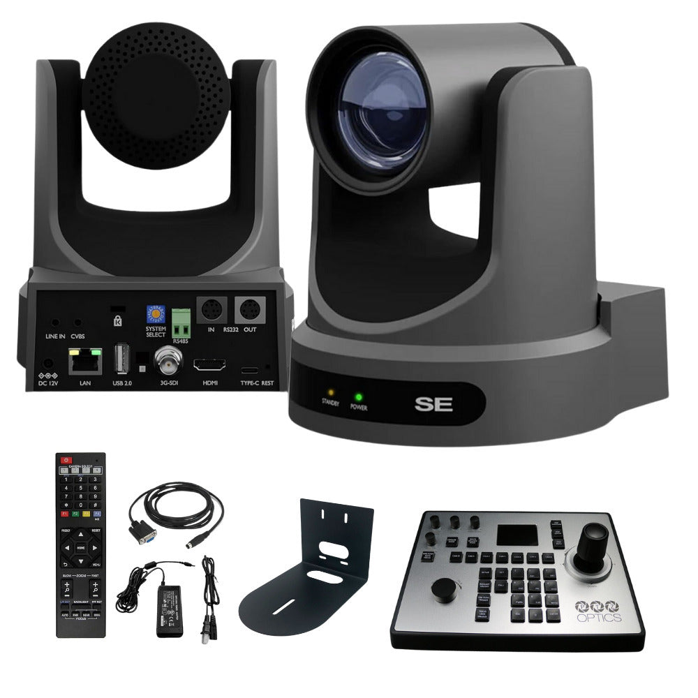 PTZOptics Move SE 20x 1080p Full HD Advanced PTZ Auto-Tracking Pan Tilt Zoom Camera (Gray) Bundle