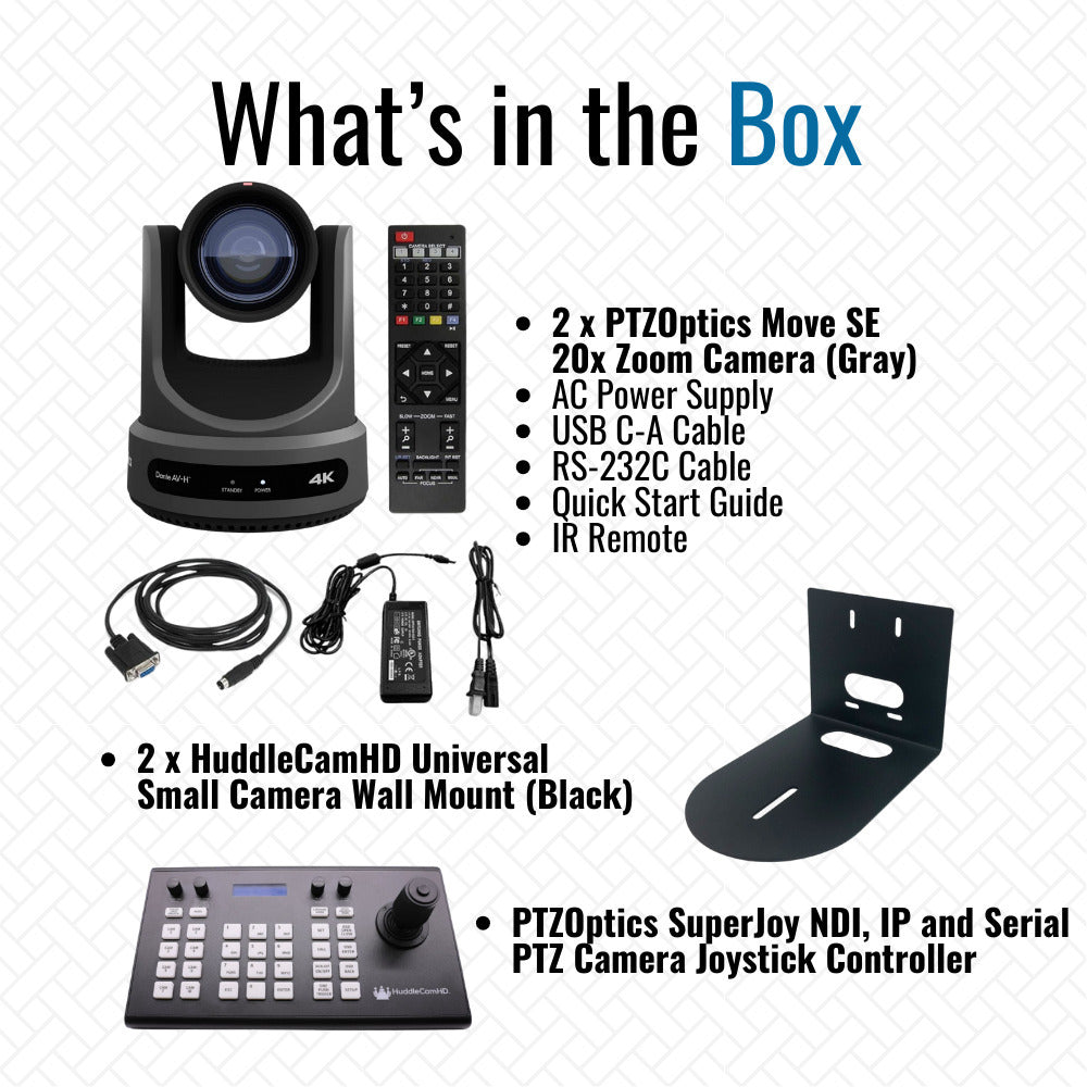 PTZOptics Move SE 20x 1080p PTZ Auto-Tracking Pan Tilt Zoom Camera (Gray, 2-Pack) Bundle