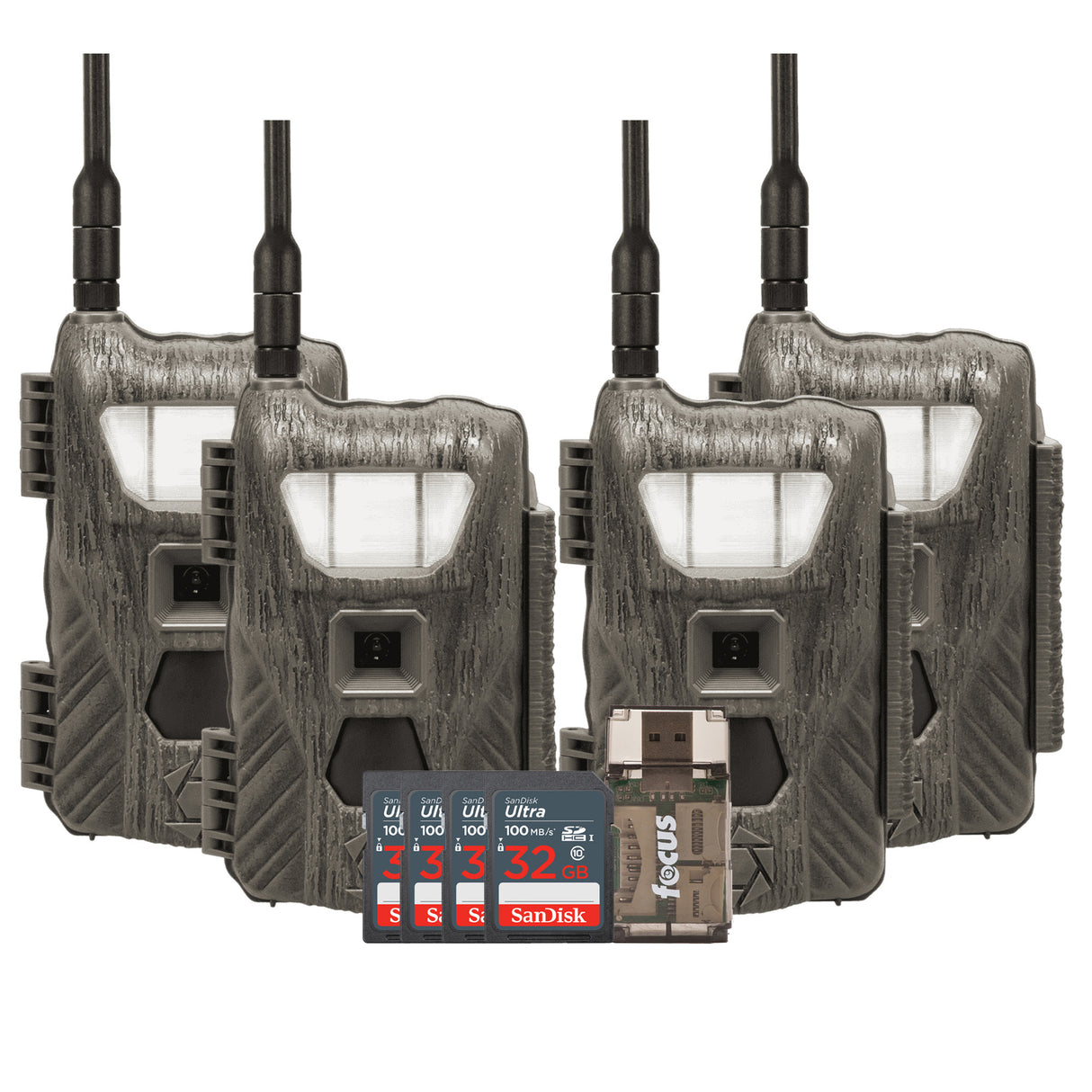Stealth Cam Flashback White Flash Cellular Trail Camera 4-Pack with Four 32GB Cards and Card Reader