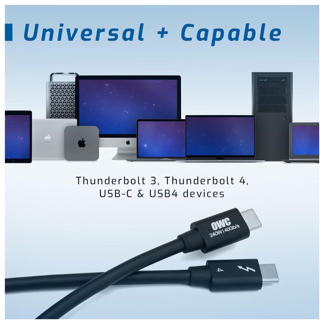 OWC 28-Inch Thunderbolt 4 and USB-C Cable with 40 GBPS Data Transfer and 240W Power Charging (Black)