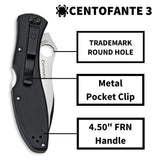 Spyderco Centofante 3 VG-10 Steel Hollow Ground Blade Knife with Thin-Profile FRN Handle (Black)