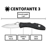 Spyderco Centofante 3 VG-10 Steel Hollow Ground Blade Knife with Thin-Profile FRN Handle (Black)