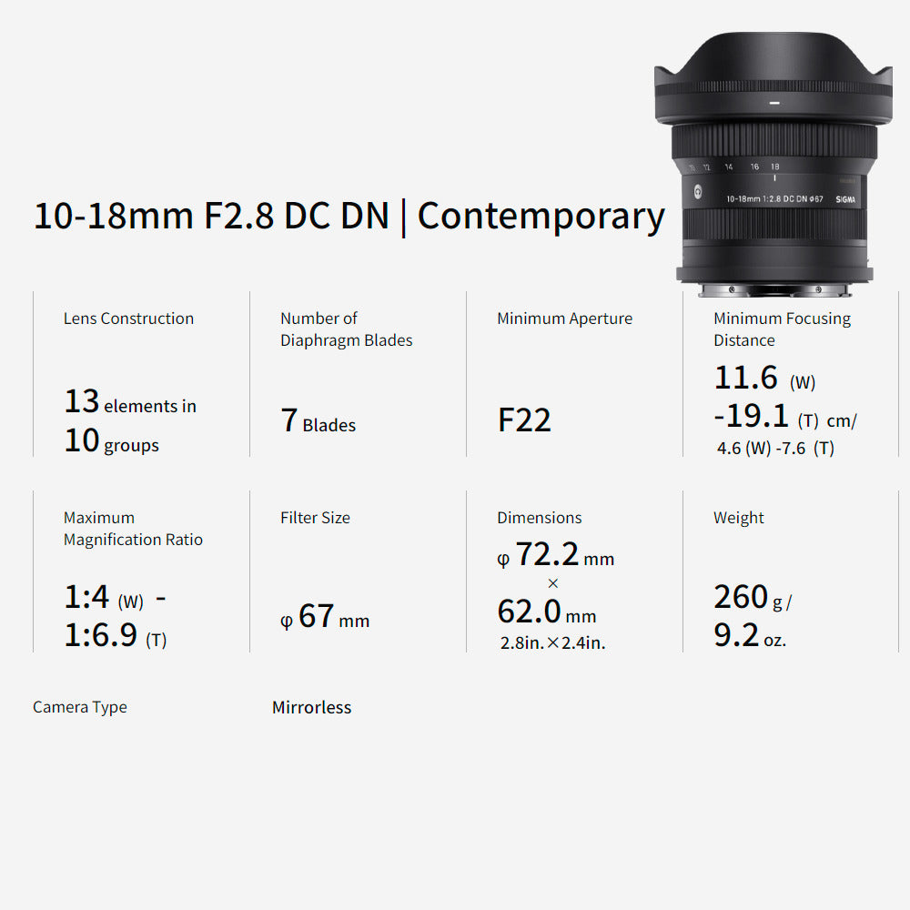 Sigma 10 to 18mm F2.8 DC DN Contemporary Ultra-Wide-Angle Zoom Lens for L Mount Bundle