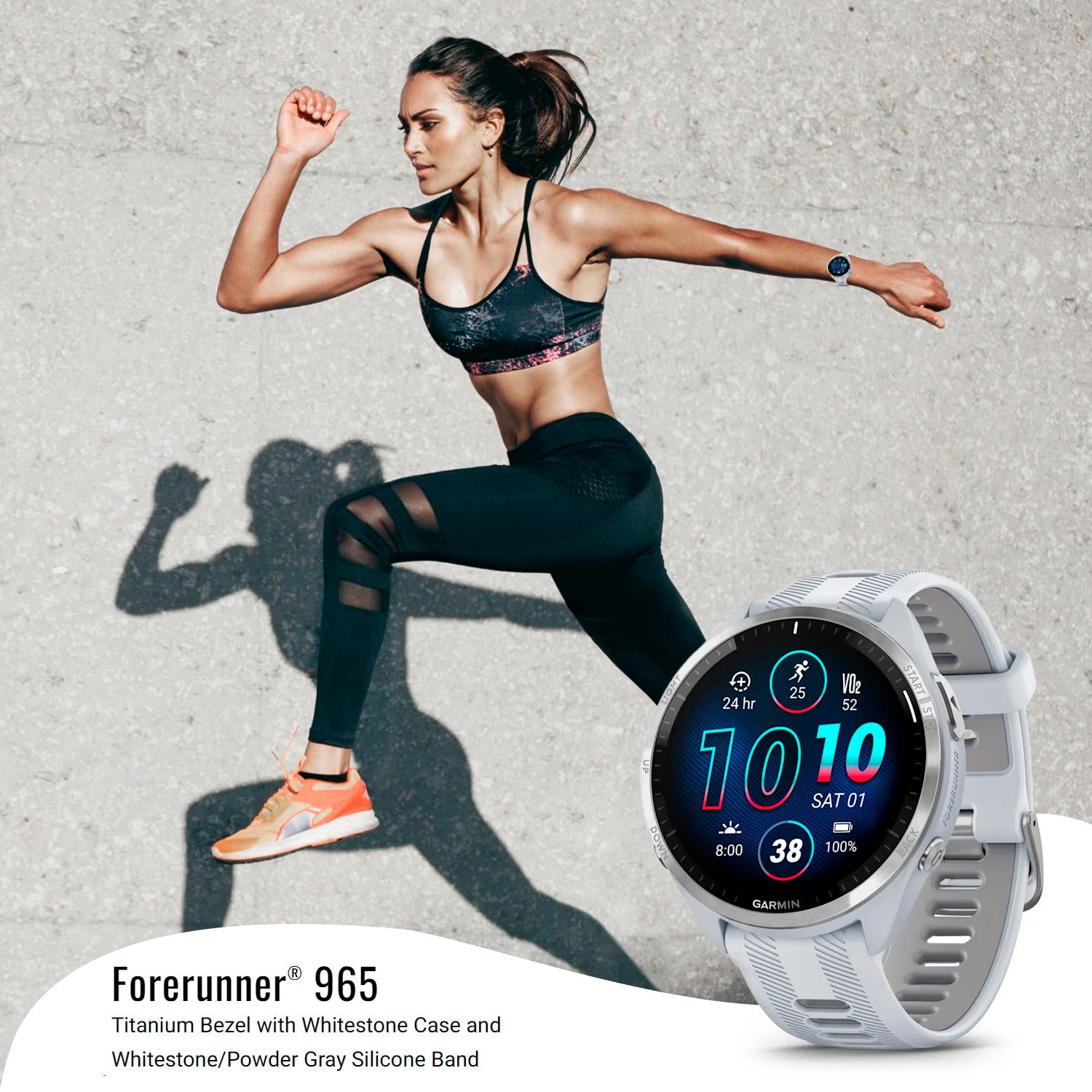 Wearable4U - Garmin Forerunner 965 Premium GPS Running And Triathlon 47mm Smartwatch With AMOLED Touchscreen Display, Titanium Bezel With Whitestone Silicone Band With Black Earbuds Bundle