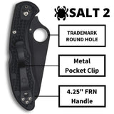 Spyderco Salt 2 Lightweight Knife with H-1 Corrosion Resistant Steel Blade and FRN Handle (Black)