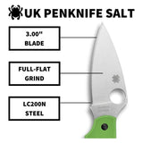Spyderco 6.91-Inch UK Penknife Salt Pocket Knife with PlainEdge Blade (Green)