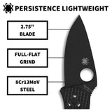 Spyderco Persistence Lightweight 6.85-Inch PlainEdge Pocket Knife with 8Cr13MoV Steel Blade (Black)