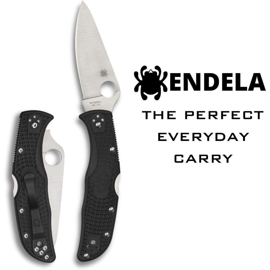 Spyderco Endela Lightweight Folding Knife with VG-10 Steel PlainEdge Blade and Black FRN Handle
